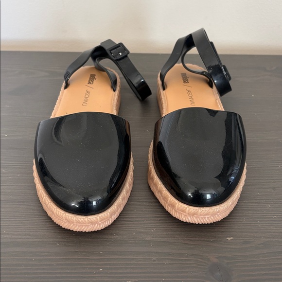 Melissa + Jason Wu jelly espadrille sandals black and beige ankle size 7 - Picture 3 of 14
